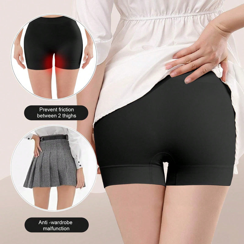 Pantalones cortos de ciclista de cintura ancha solidos, calzoncillos tipo boxer lisos y sin costuras para falda inferior, pantalones cortos con ajuste delgado