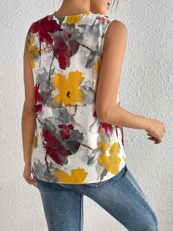 Clasi Blusa Sin Mangas Con Cuello En V Y Estampado Completo