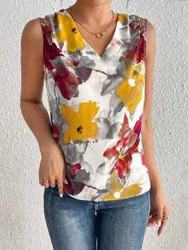 Clasi Blusa Sin Mangas Con Cuello En V Y Estampado Completo