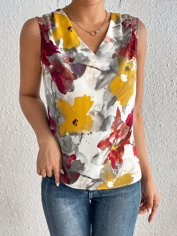 Clasi Blusa Sin Mangas Con Cuello En V Y Estampado Completo