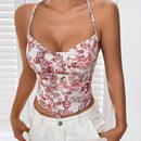 EZwear Top De Cuello Halter Con Dobladillo Asimetrico Y Diseno Estampado En Todo Su Exterior