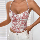 EZwear Top De Cuello Halter Con Dobladillo Asimetrico Y Diseno Estampado En Todo Su Exterior