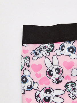 The Powerpuff Girls | ROMWE Conjunto De Sosten Y Panty Con Diseno De Caricatura Grafica De Contraste Y Espalda De Nadadora