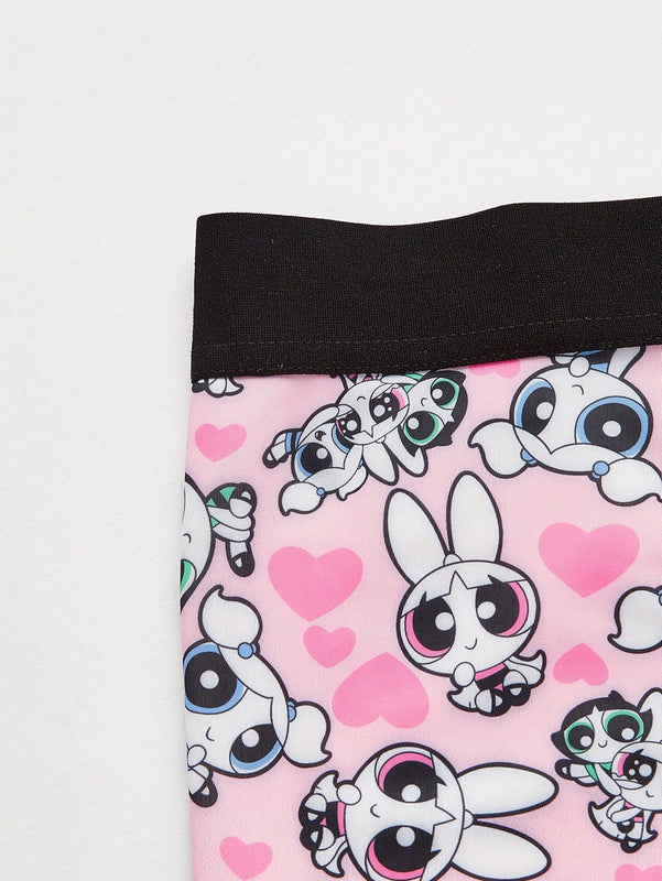 The Powerpuff Girls | ROMWE Conjunto De Sosten Y Panty Con Diseno De Caricatura Grafica De Contraste Y Espalda De Nadadora
