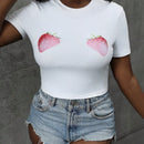 Camiseta Corta Con Estampado De Fresas Para Mujer