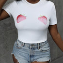Camiseta Corta Con Estampado De Fresas Para Mujer