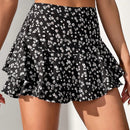 Tall Falda Pantalon Con Dobladillo Rizado Y Estampado Floral Para Mujer