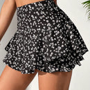 Tall Falda Pantalon Con Dobladillo Rizado Y Estampado Floral Para Mujer