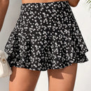 Tall Falda Pantalon Con Dobladillo Rizado Y Estampado Floral Para Mujer