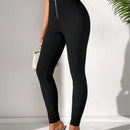 Tall Pantalones Ajustados De Cintura Alta De Un Solo Color Con Cremallera