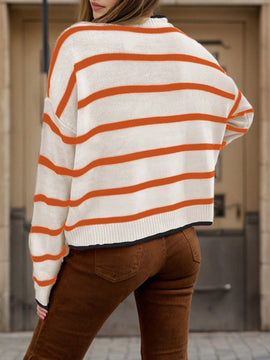 Frenchy Jersey Para Mujeres De Hombro Caido Con Bloques De Colores Y Rayas