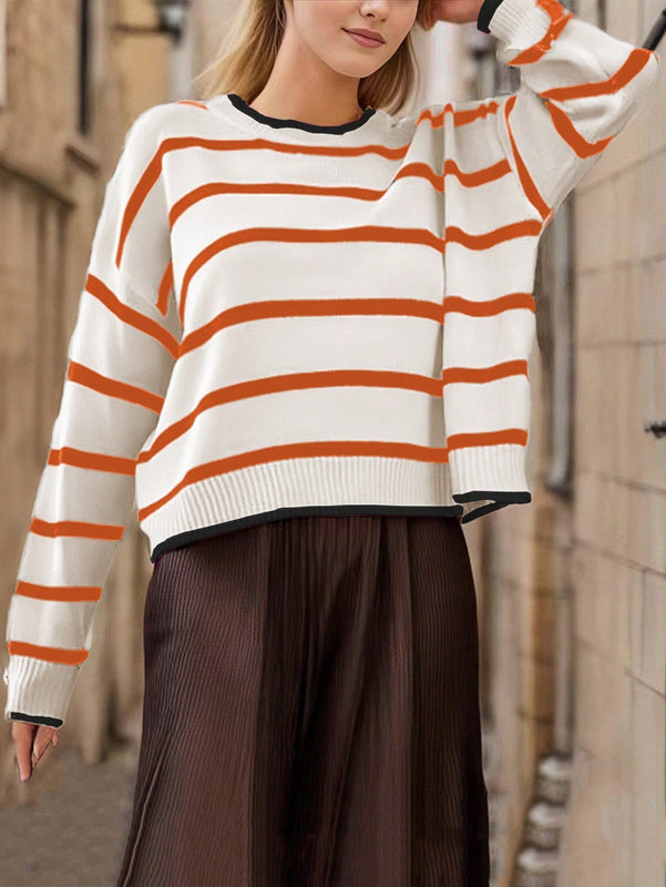 Frenchy Jersey Para Mujeres De Hombro Caido Con Bloques De Colores Y Rayas