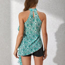 Prive Blusa Asimetrica De Cuello Halter Con Dobladillo Completo Y Corte Irregular Para Mujeres Con Adornos De Volantes