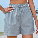 Frenchy Pantalones Cortos Holgados Con Cintura Elastica Y Cordon A Rayas Para Vacaciones De Verano Para Mujer
