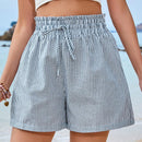 Frenchy Pantalones Cortos Holgados Con Cintura Elastica Y Cordon A Rayas Para Vacaciones De Verano Para Mujer