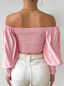 Prive Top Corto Con Cuello Descubierto Y Plisado Para Mujer