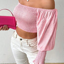 Prive Top Corto Con Cuello Descubierto Y Plisado Para Mujer
