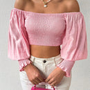 Prive Top Corto Con Cuello Descubierto Y Plisado Para Mujer