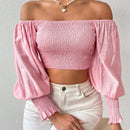 Prive Top Corto Con Cuello Descubierto Y Plisado Para Mujer