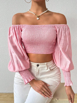 Prive Top Corto Con Cuello Descubierto Y Plisado Para Mujer