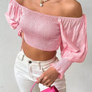 Prive Top Corto Con Cuello Descubierto Y Plisado Para Mujer