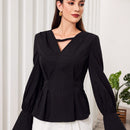 Modely Blusa De Manga Acampanada Y Pliegue Sin Estampado Para Mujer