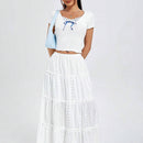 Qutie Camiseta De Manga Corta Blanca Con Encaje Y Parches Florales Para Mujer