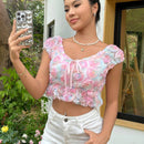 Top Corto Con Gradiente De Flores 3d