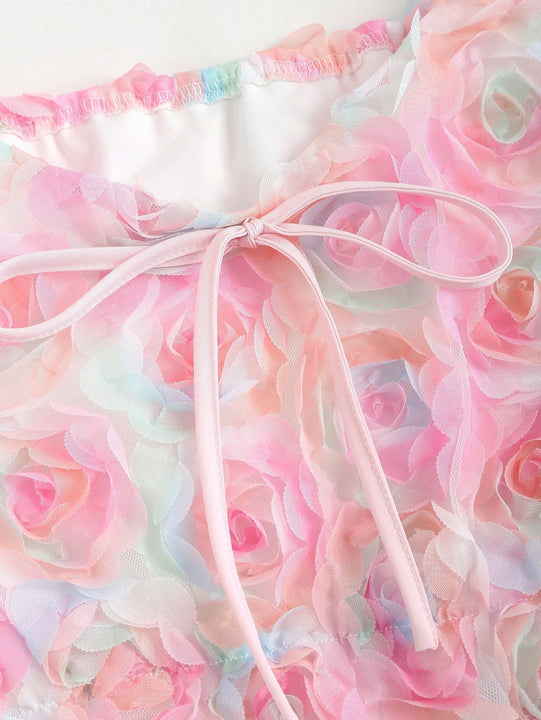 WYWH Top Corto Con Gradiente De Flores 3d