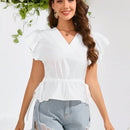 Prive Camisa Corta Con Mangas De Gorra Y Dobladillo Con Volantes