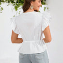 Prive Camisa Corta Con Mangas De Gorra Y Dobladillo Con Volantes