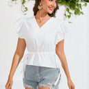 Prive Camisa Corta Con Mangas De Gorra Y Dobladillo Con Volantes