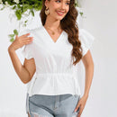 Prive Camisa Corta Con Mangas De Gorra Y Dobladillo Con Volantes