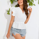 Prive Camisa Corta Con Mangas De Gorra Y Dobladillo Con Volantes