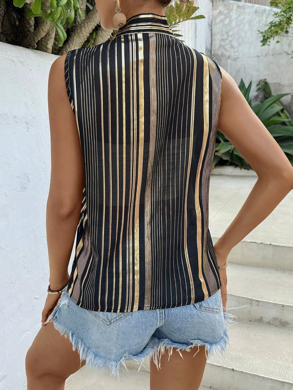 LUNE Camisa Sin Mangas De Tela Metalica Con Lazada Frontal