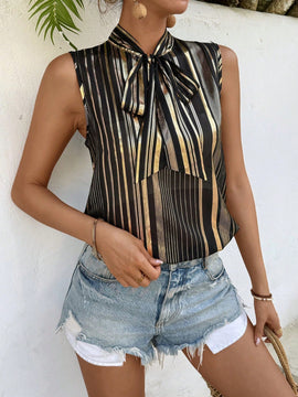 LUNE Camisa Sin Mangas De Tela Metalica Con Lazada Frontal