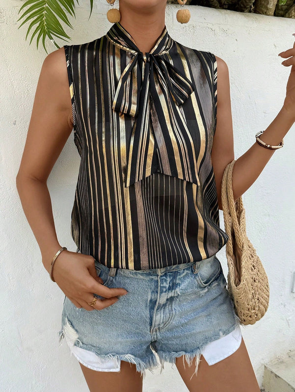 LUNE Camisa Sin Mangas De Tela Metalica Con Lazada Frontal