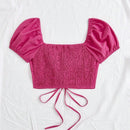 WYWH Camisa Ajustada Para Mujer De Estilo Informal/vacacional Con Cuello De Corazon Y Mangas Cortas