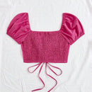 Camisa Ajustada Para Mujer De Estilo Informal/vacacional Con Cuello De Corazon Y Mangas Cortas