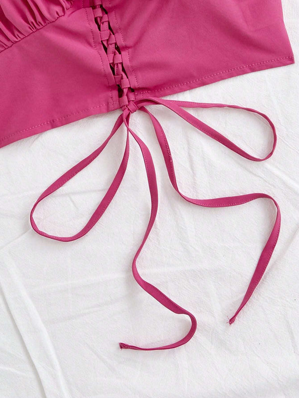 Camisa Ajustada Para Mujer De Estilo Informal/vacacional Con Cuello De Corazon Y Mangas Cortas
