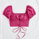 WYWH Camisa Ajustada Para Mujer De Estilo Informal/vacacional Con Cuello De Corazon Y Mangas Cortas