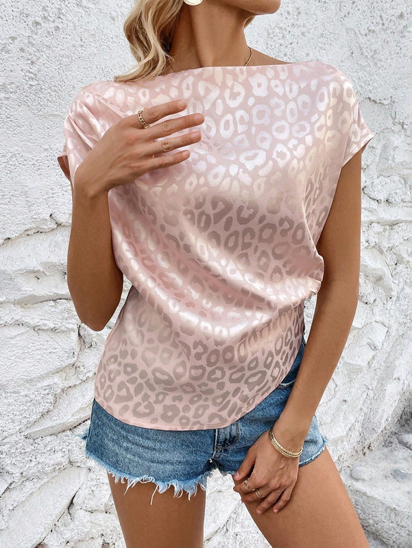 Prive Camisa De Manga Murcielago Con Estampado De Leopardo Jacquard Para Mujer
