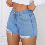 Pantalones Cortos De Mezclilla Con Bolsillos Y Dobladillo Deshilachado
