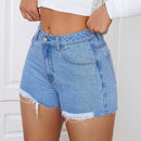 Pantalones Cortos De Mezclilla Con Bolsillos Y Dobladillo Deshilachado