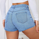 Pantalones Cortos De Mezclilla Con Bolsillos Y Dobladillo Deshilachado