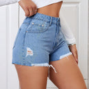 Pantalones Cortos De Mezclilla Con Bolsillos Y Dobladillo Deshilachado