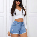 Pantalones Cortos De Mezclilla Con Bolsillos Y Dobladillo Deshilachado
