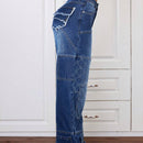 EZwear Pantalones De Mezclilla De Pierna Ancha Bordados Con Cremallera