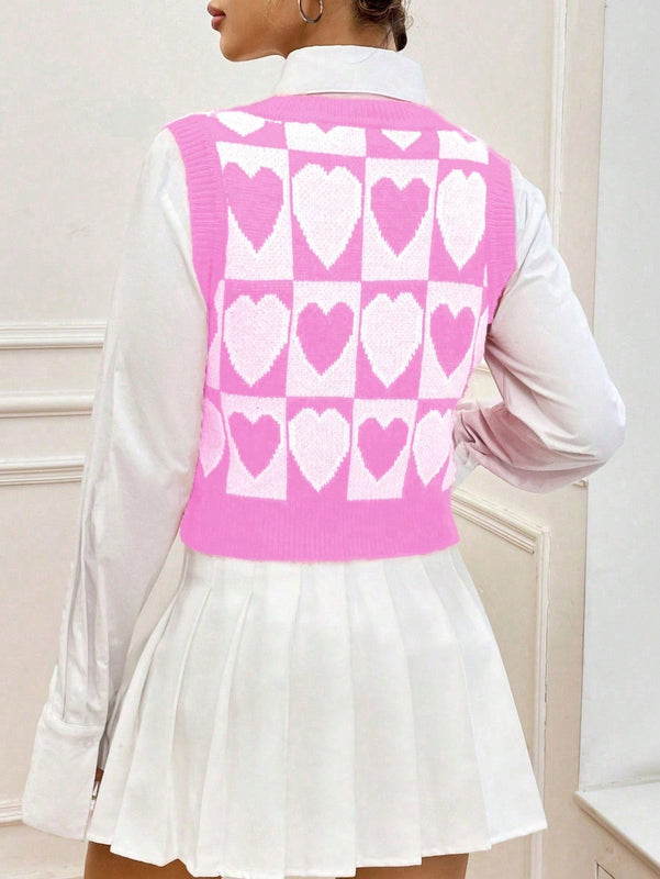 Qutie Chaleco De Sueter Con Cuello En V Y Patron De Corazon