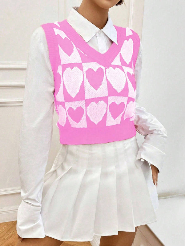 Qutie Chaleco De Sueter Con Cuello En V Y Patron De Corazon